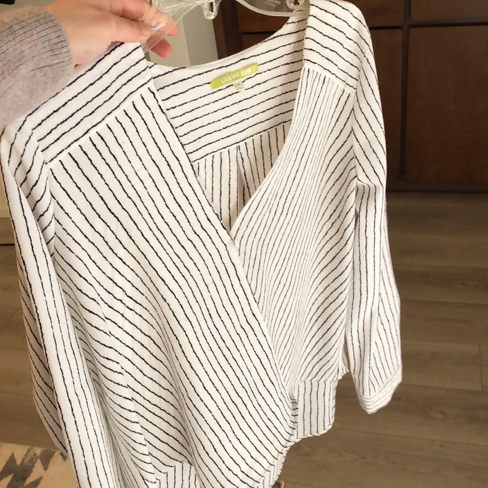Gianni Bini black and white striped crossover top